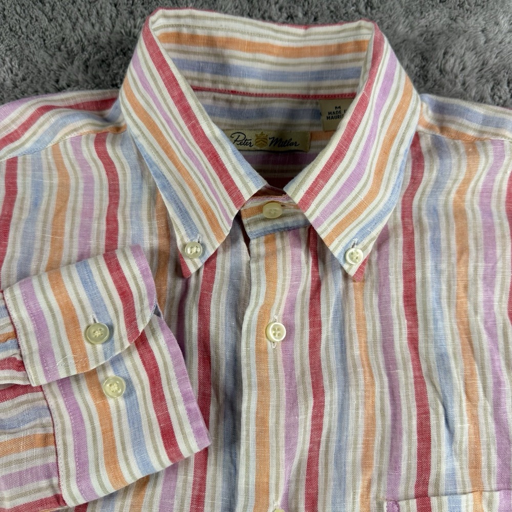 Peter Millar Shirt Mens Medium 100% Linen Long Sleeve Button Seaside Coronado